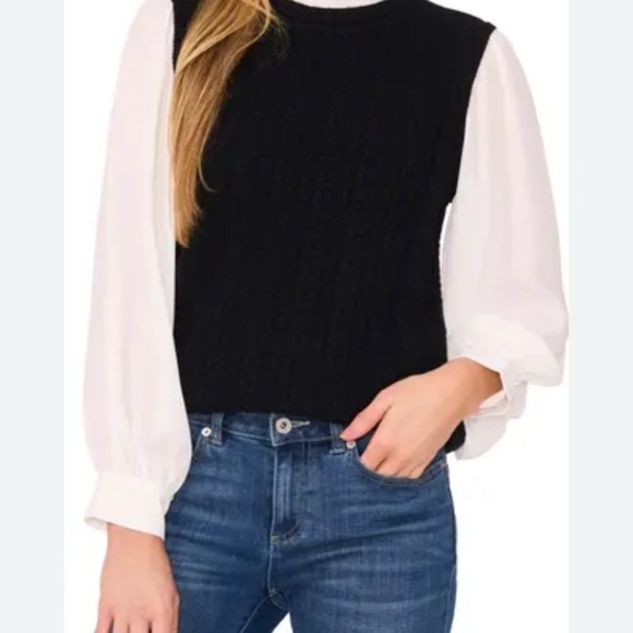 NWOT CeCeBlack Crew Neck Sweater with Ribbed Texture SZ-XS - Picture 3 of 8